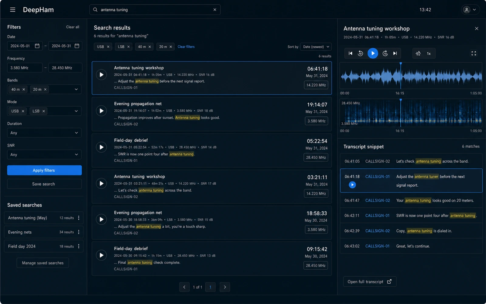 Interfață conceptuală DeepHam pentru căutare full-text în transcrieri și redare din context